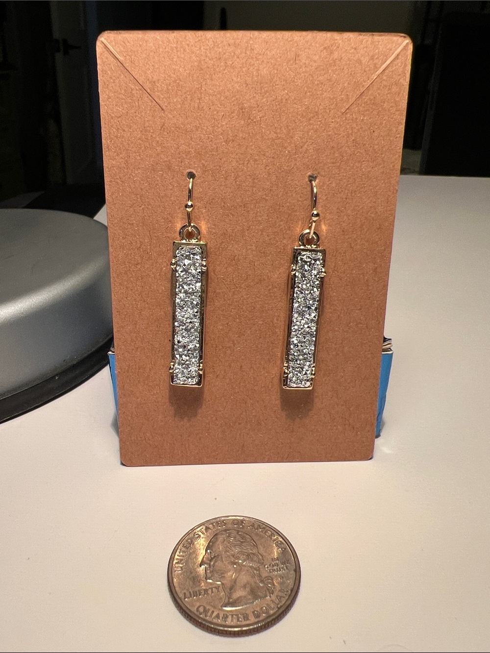 Gold Bar Crystal Drop Earrings - Women Jewelry